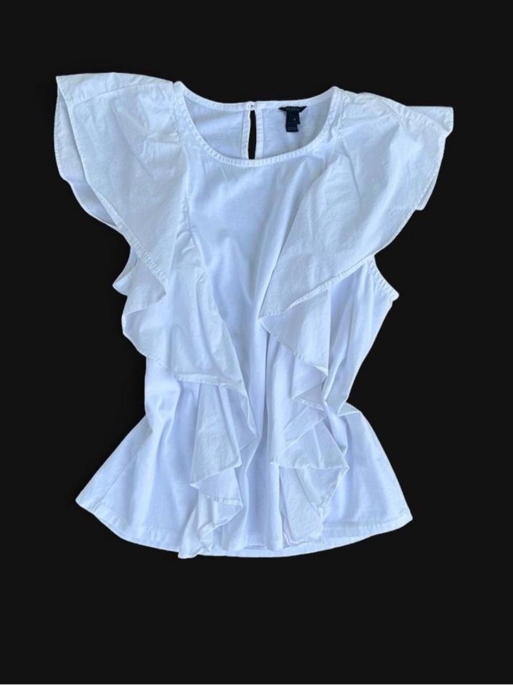 J. Crew White Ruffle Cap-Sleeve Blouse